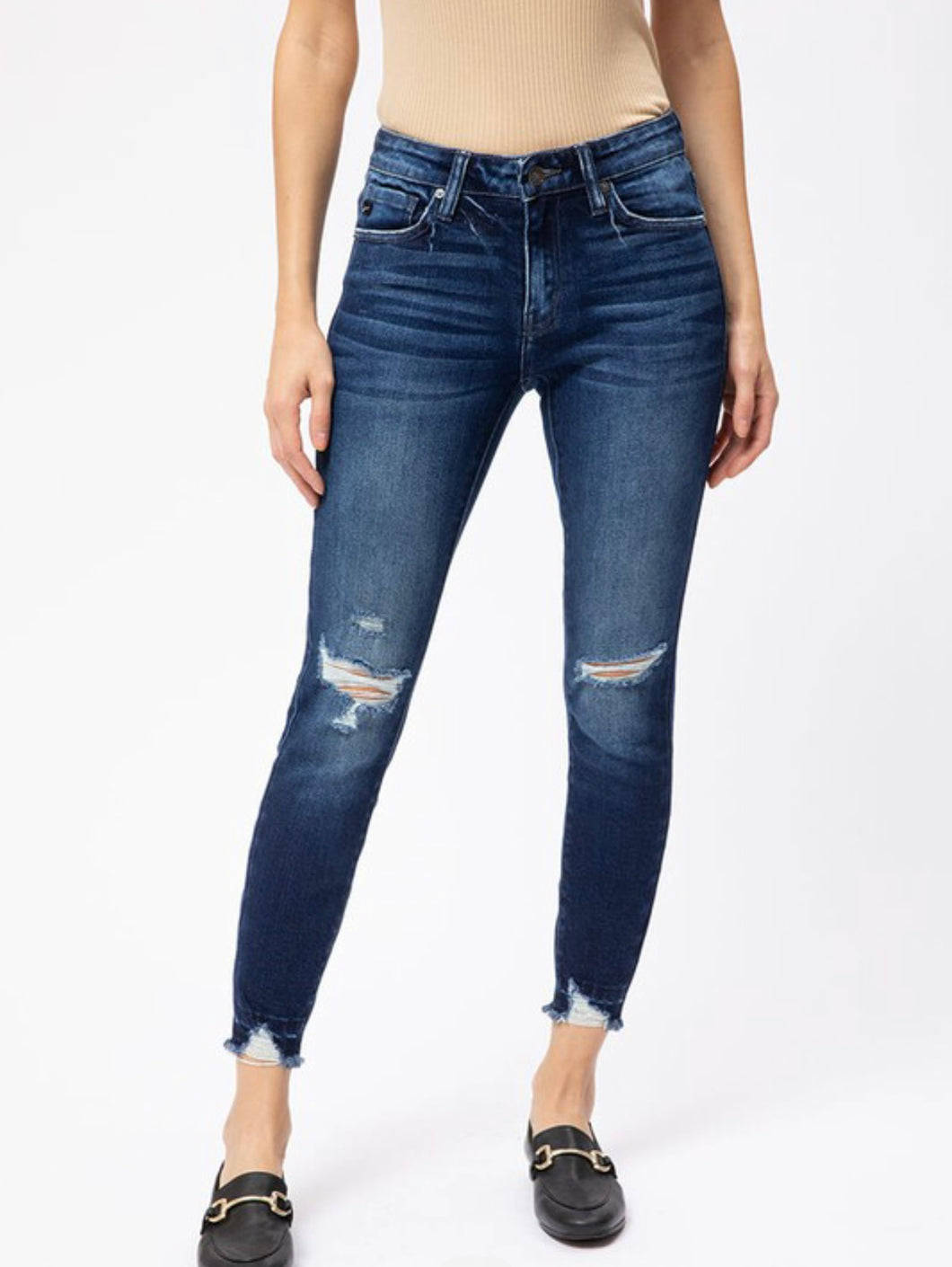 Gemma Kan Can Mid Rise Ankle Skinny Jeans w/exposed hem