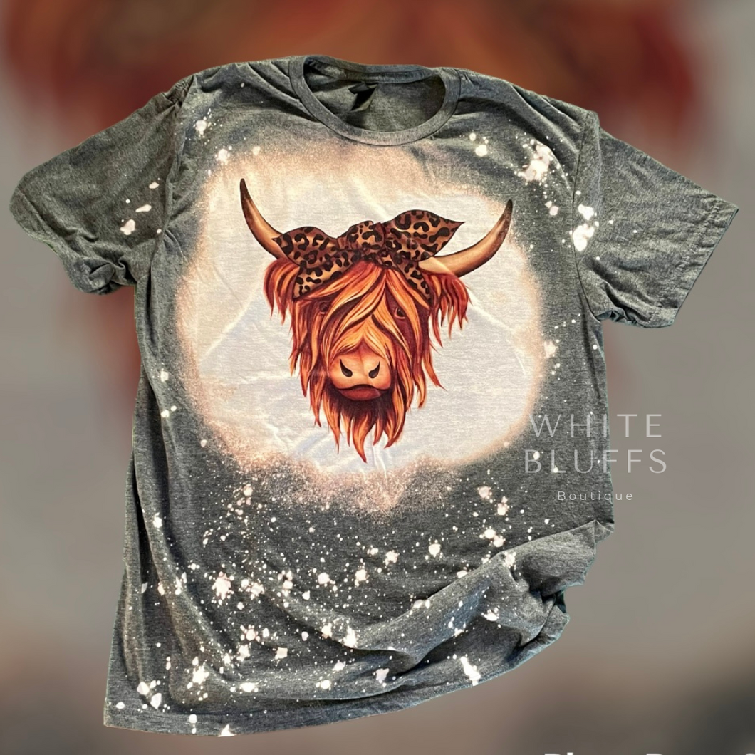 Leopard Highland Cow Bleached Tee
