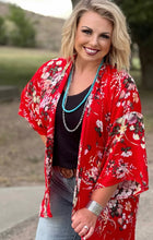 Load image into Gallery viewer, Blair Red Floral Mid Sleeve Kimono
